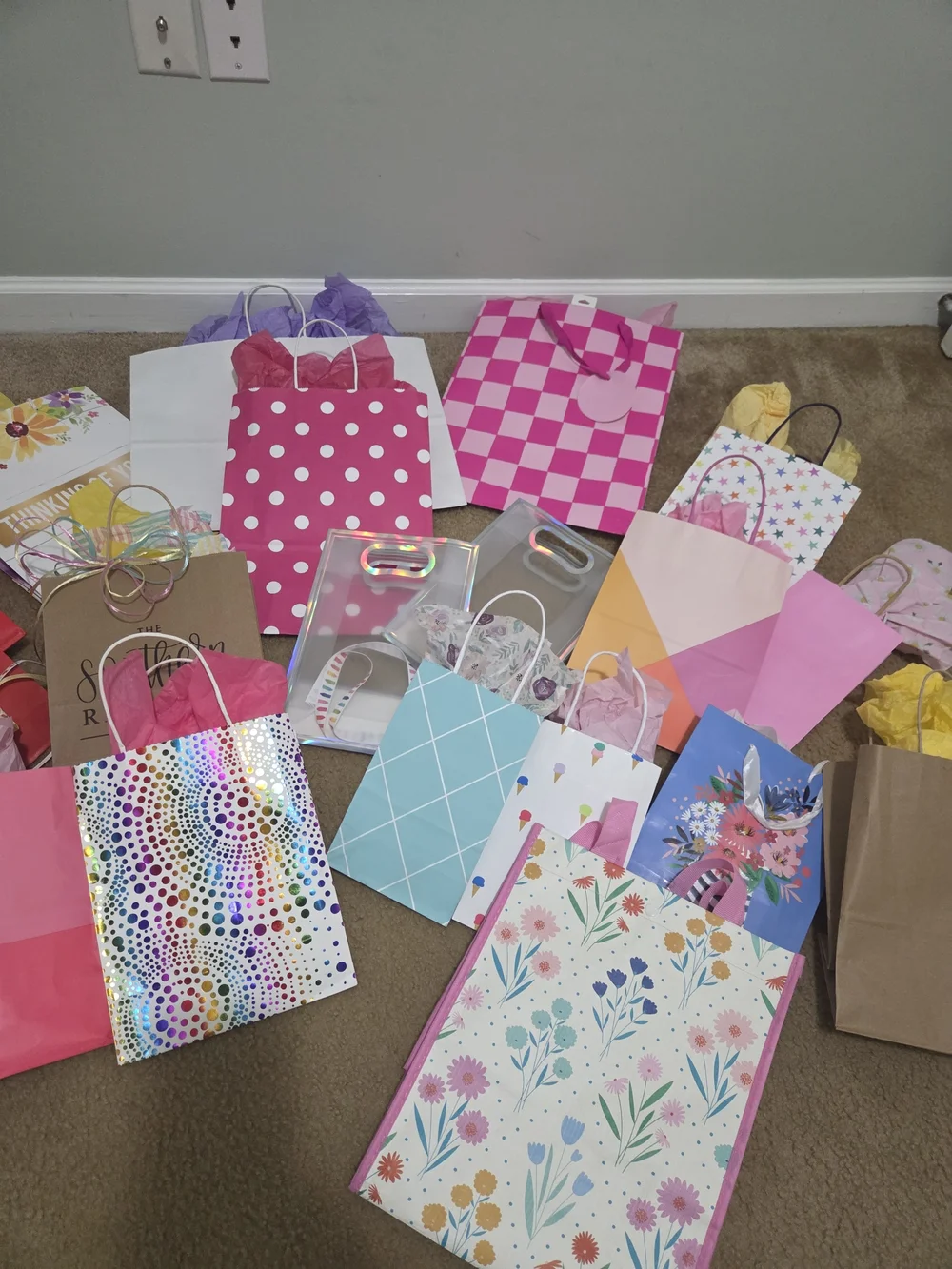 30 + Assorted Pink & Multicolor Gift Bags With Tissue Paper - Party Supplies